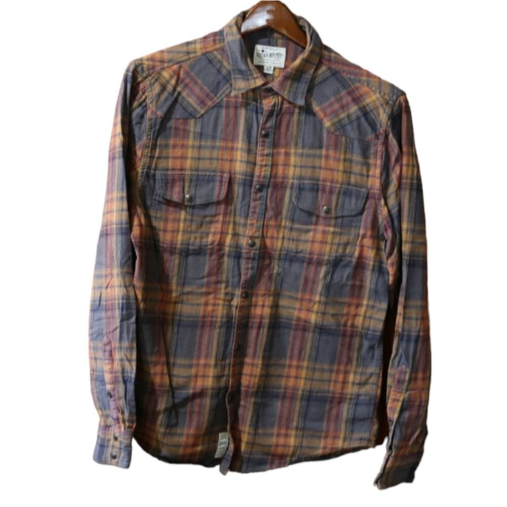 Lucky Brand Brown Plaid Pearl Snap Long Sleeve Shirt Medium Fall Cozy Button-Fro